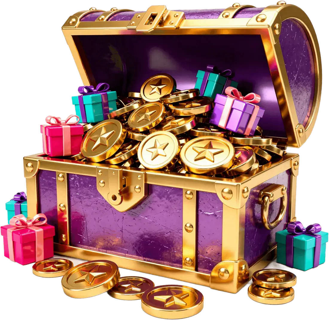 A party chest overflowing with free virtual coins